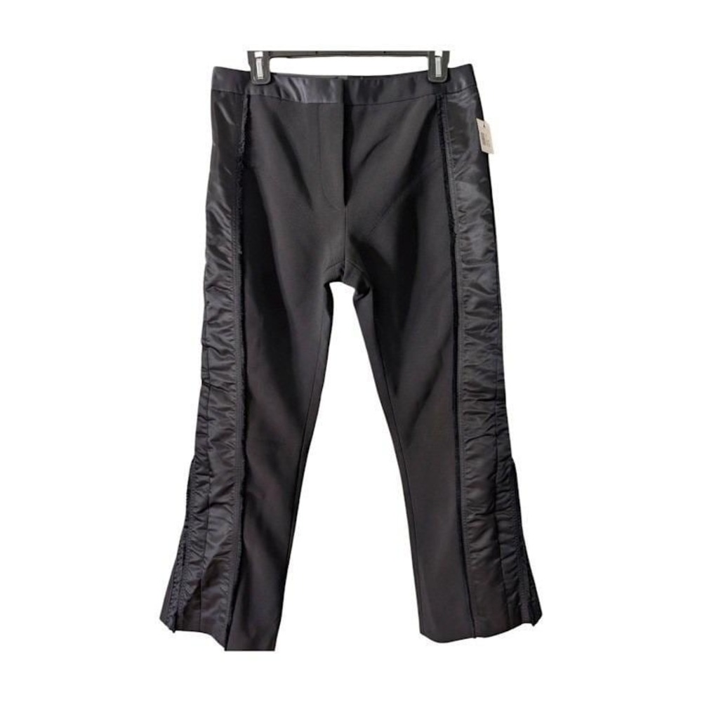 NWT Mugler‎ Black Satin Trim Ruffle Flare Pants Trousers Size 40